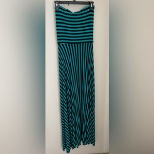 Teal and black striped maxi dress.